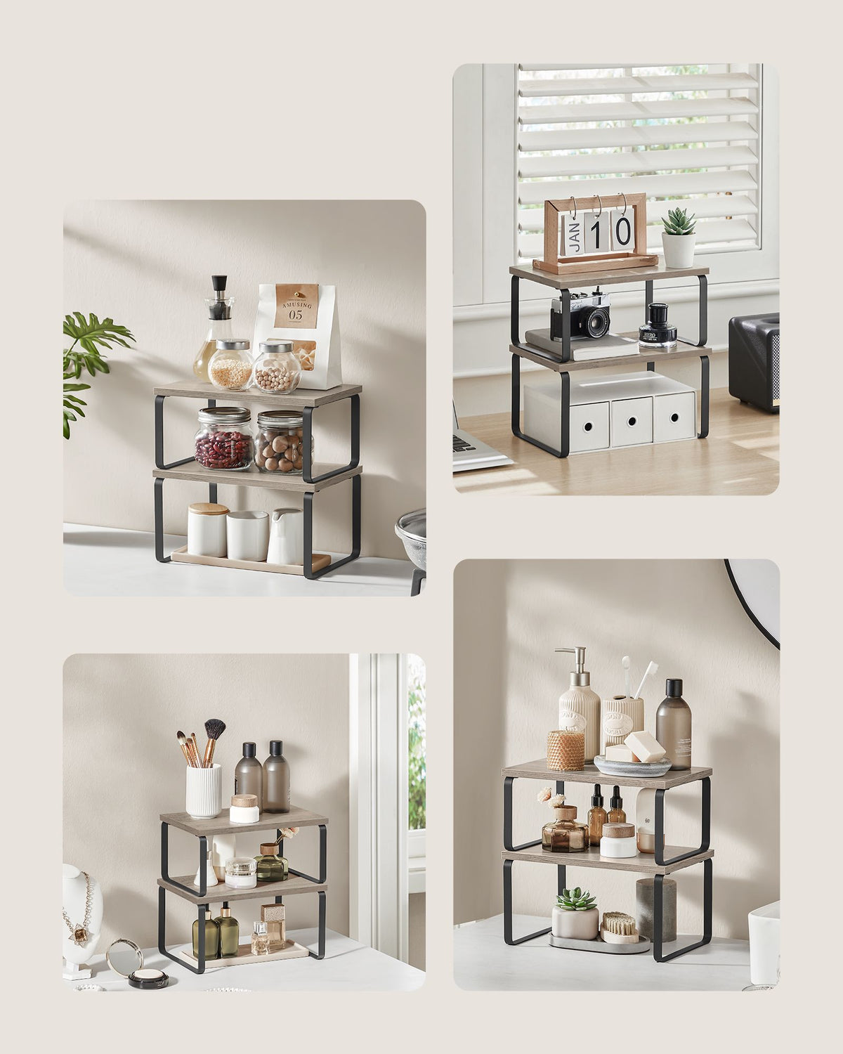 Cabinet Shelf Organizers, Set of 4 Countertop Organizers, Kitchen Counter Shelves