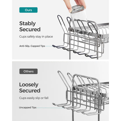 2 Tier Dish Rack for Kitchen Counter with Rotatable and Extendable Drain Spout