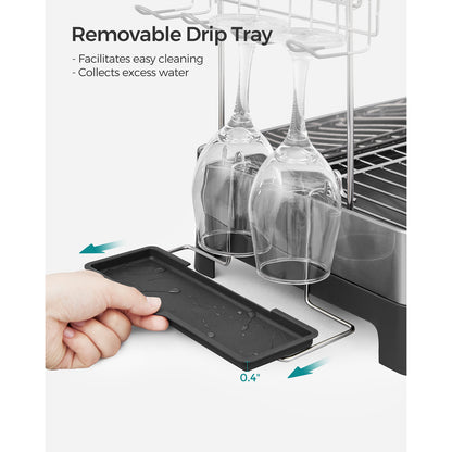 2 Tier Dish Rack for Kitchen Counter with Rotatable and Extendable Drain Spout