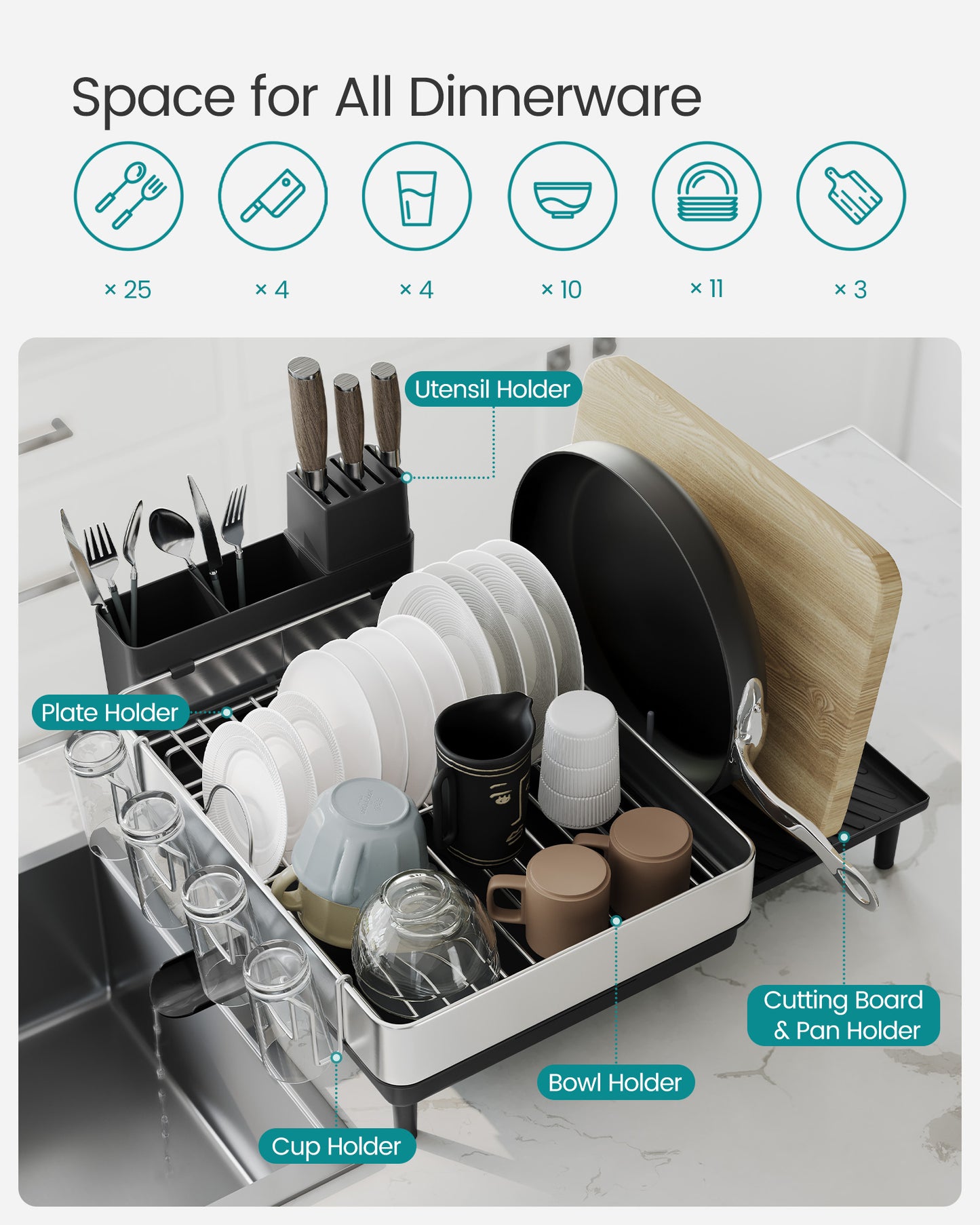 Expandable Dish Drying Rack for Kitchen Counter