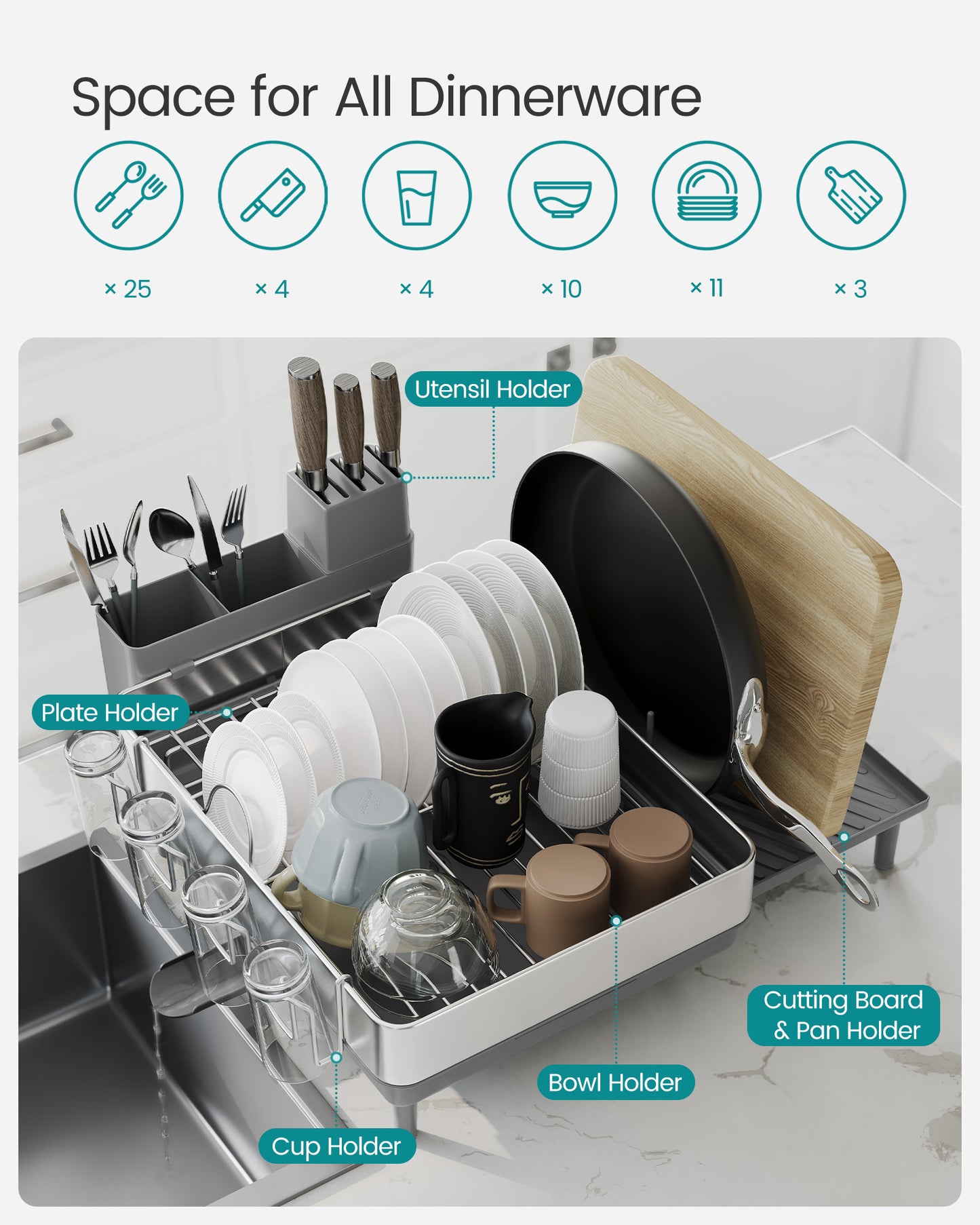 Expandable Dish Drying Rack for Kitchen Counter