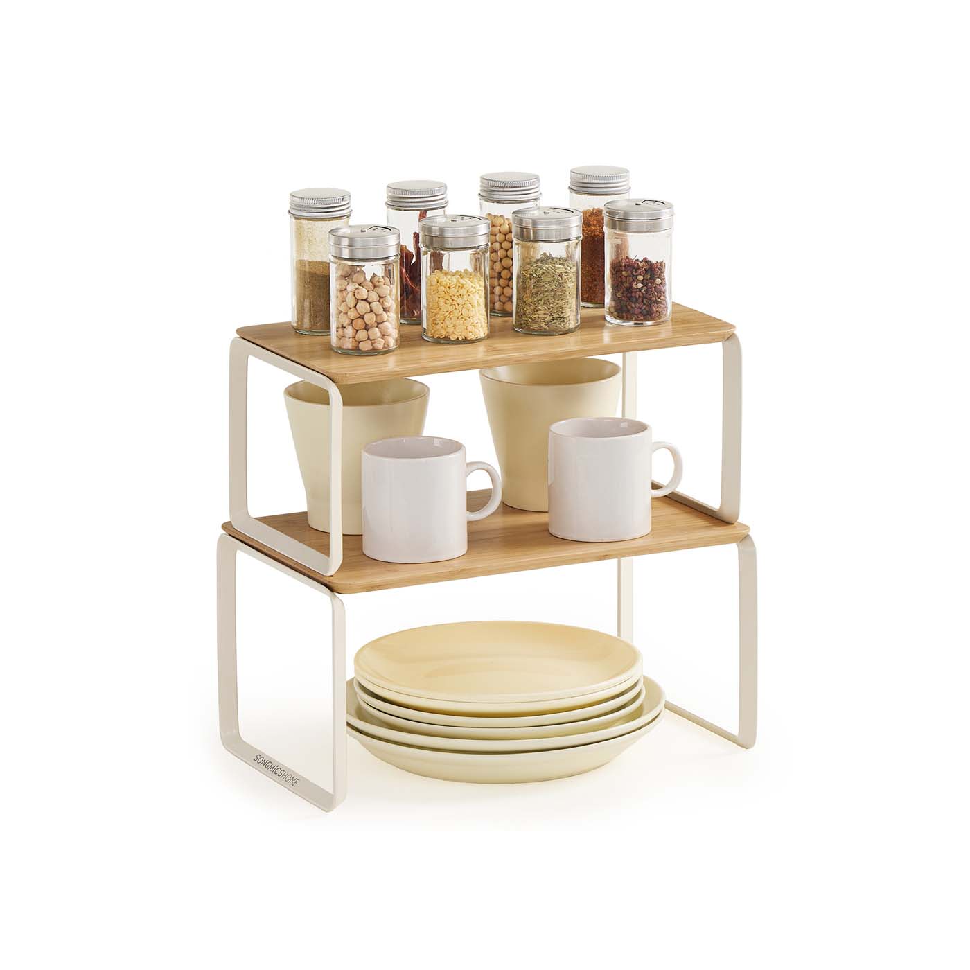 Gewürzregal 2er Set ausziehbar naturbeige-cremeweiß