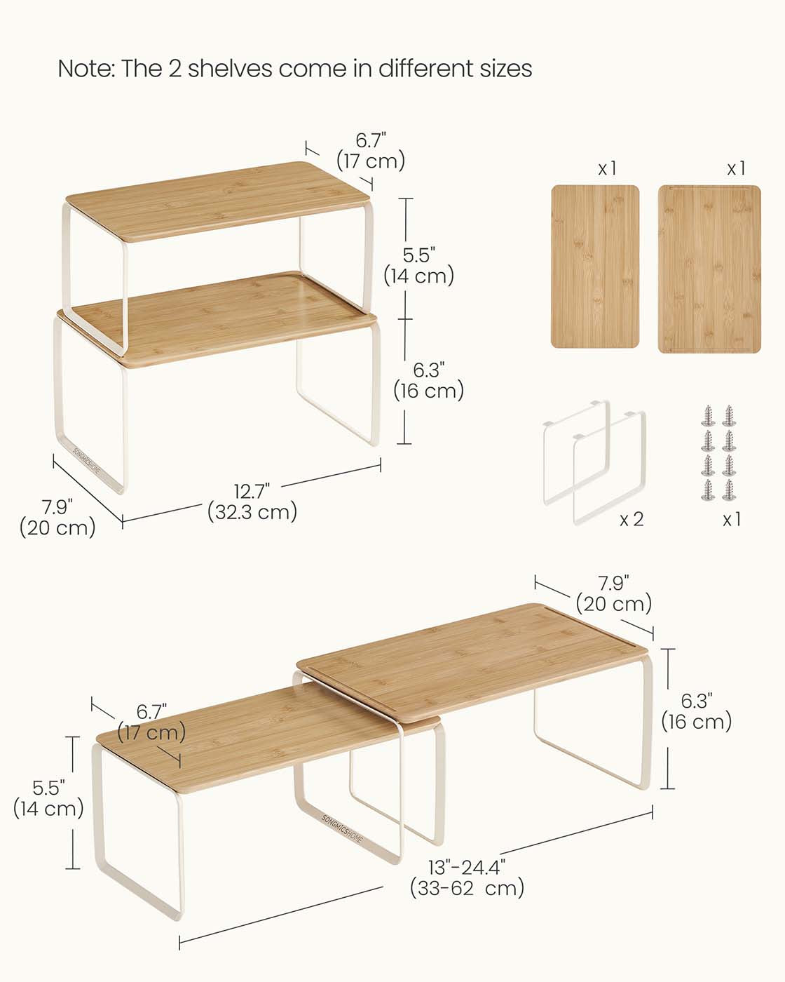 Gewürzregal 2er Set ausziehbar naturbeige-cremeweiß