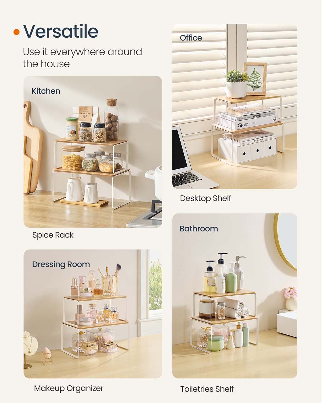 Gewürzregal 2er Set ausziehbar naturbeige-cremeweiß