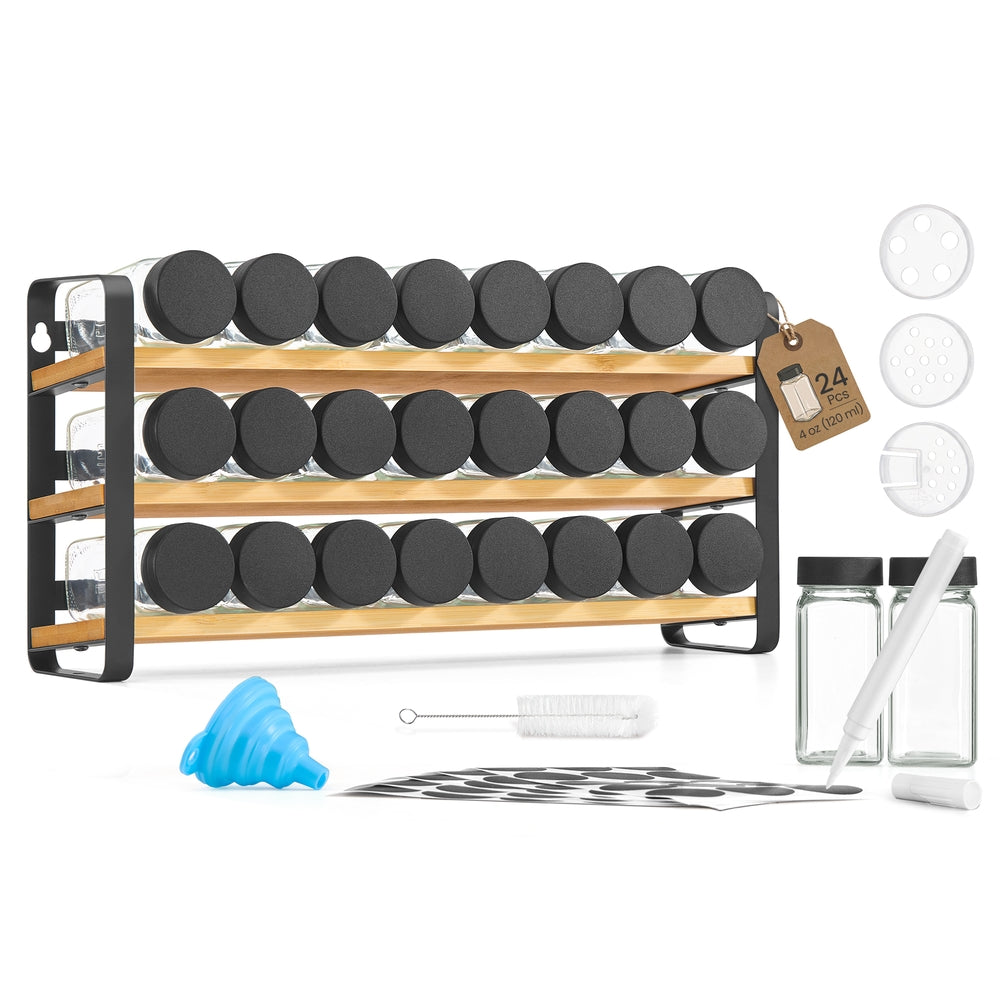 Rotating Spice Rack with 16 Glass Jars White and Bamboo - image 9