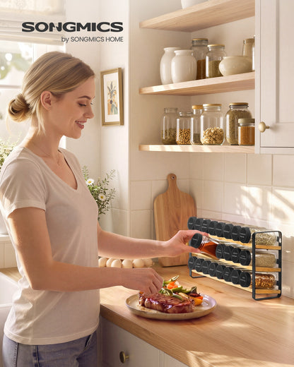 Rotating Spice Rack with 16 Glass Jars White and Bamboo - image 10