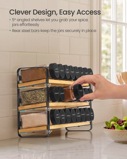 Rotating Spice Rack with 16 Glass Jars White and Bamboo - image 13
