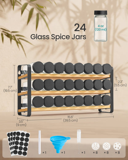 Rotating Spice Rack with 16 Glass Jars White and Bamboo - image 15