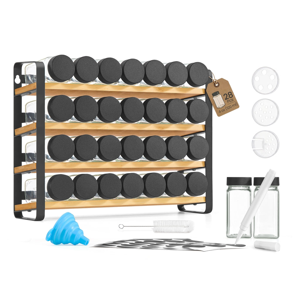 Rotating Spice Rack with 16 Glass Jars White and Bamboo - image 17