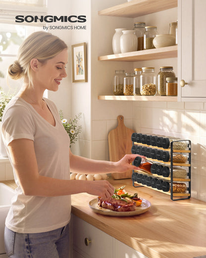 Rotating Spice Rack with 16 Glass Jars White and Bamboo - image 18