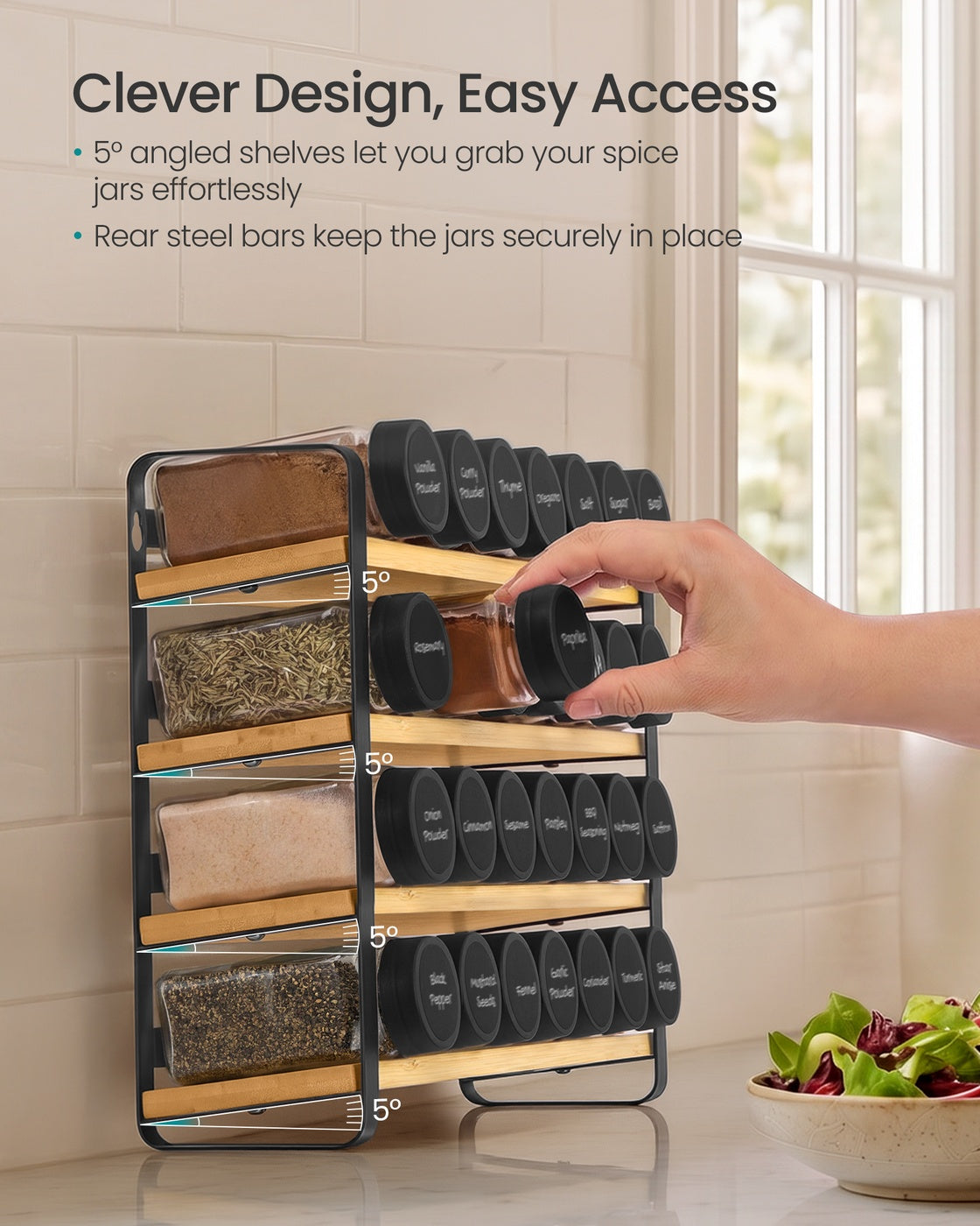 Rotating Spice Rack with 16 Glass Jars White and Bamboo - image 21