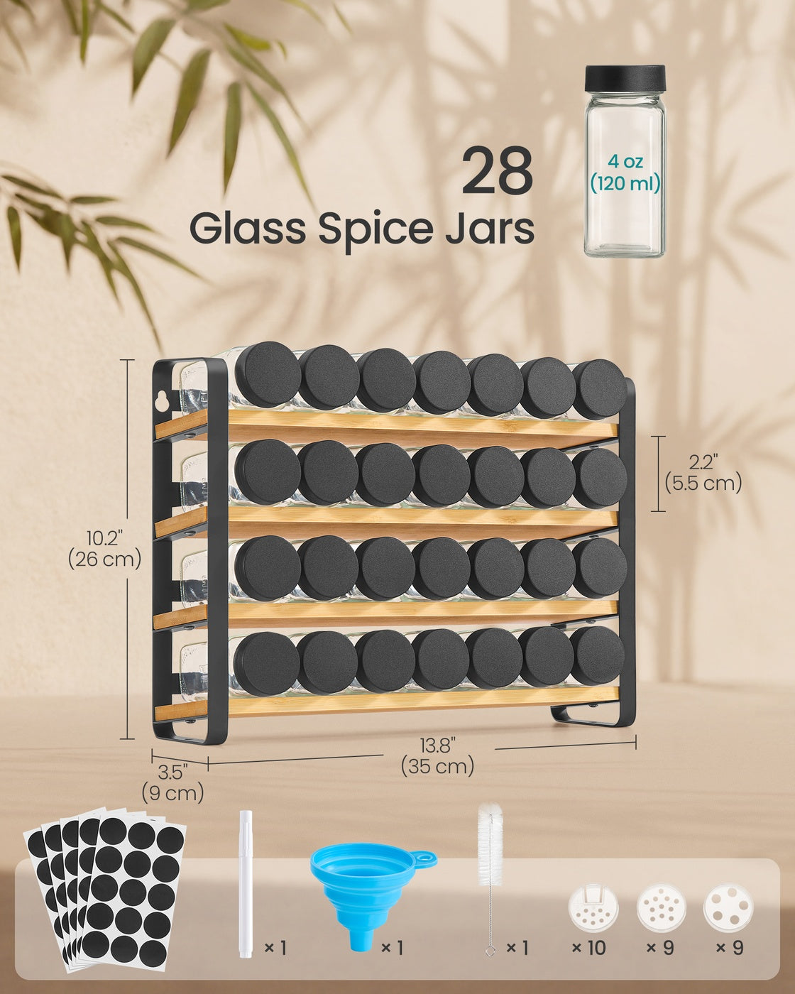 Rotating Spice Rack with 16 Glass Jars White and Bamboo - image 23
