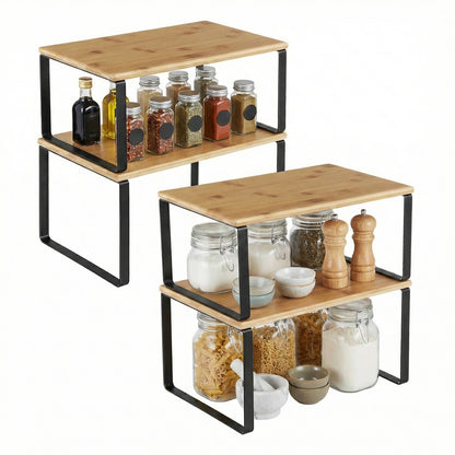 Cabinet Shelf Organizer, Set of 4 Kitchen Counter Shelves, Stackable