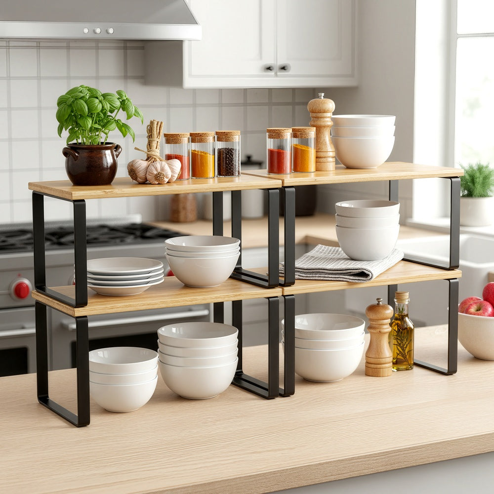 Cabinet Shelf Organizer, Set of 4 Kitchen Counter Shelves, Stackable