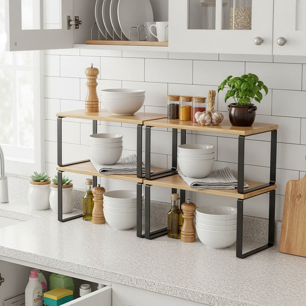 Cabinet Shelf Organizer, Set of 4 Kitchen Counter Shelves, Stackable