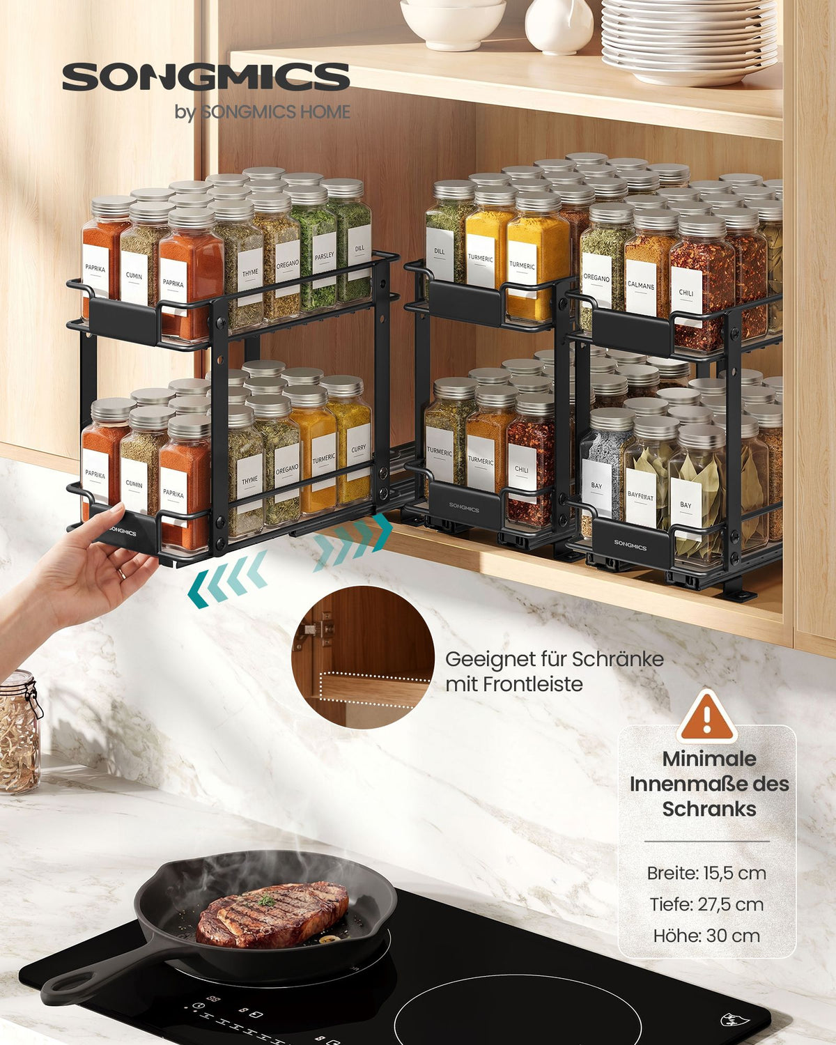 Black 2-Tier Pull-Out Spice Rack