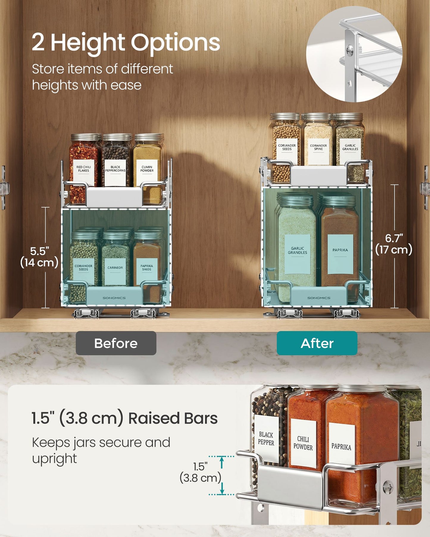 2 Tier Pull Out Spice Rack for inside Cabinets - image 3