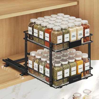 Adjustable Steel Two Tier Pull-Out Spice Rack Black - image 1
