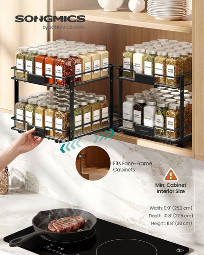 Adjustable Steel Two Tier Pull-Out Spice Rack Black - image 2