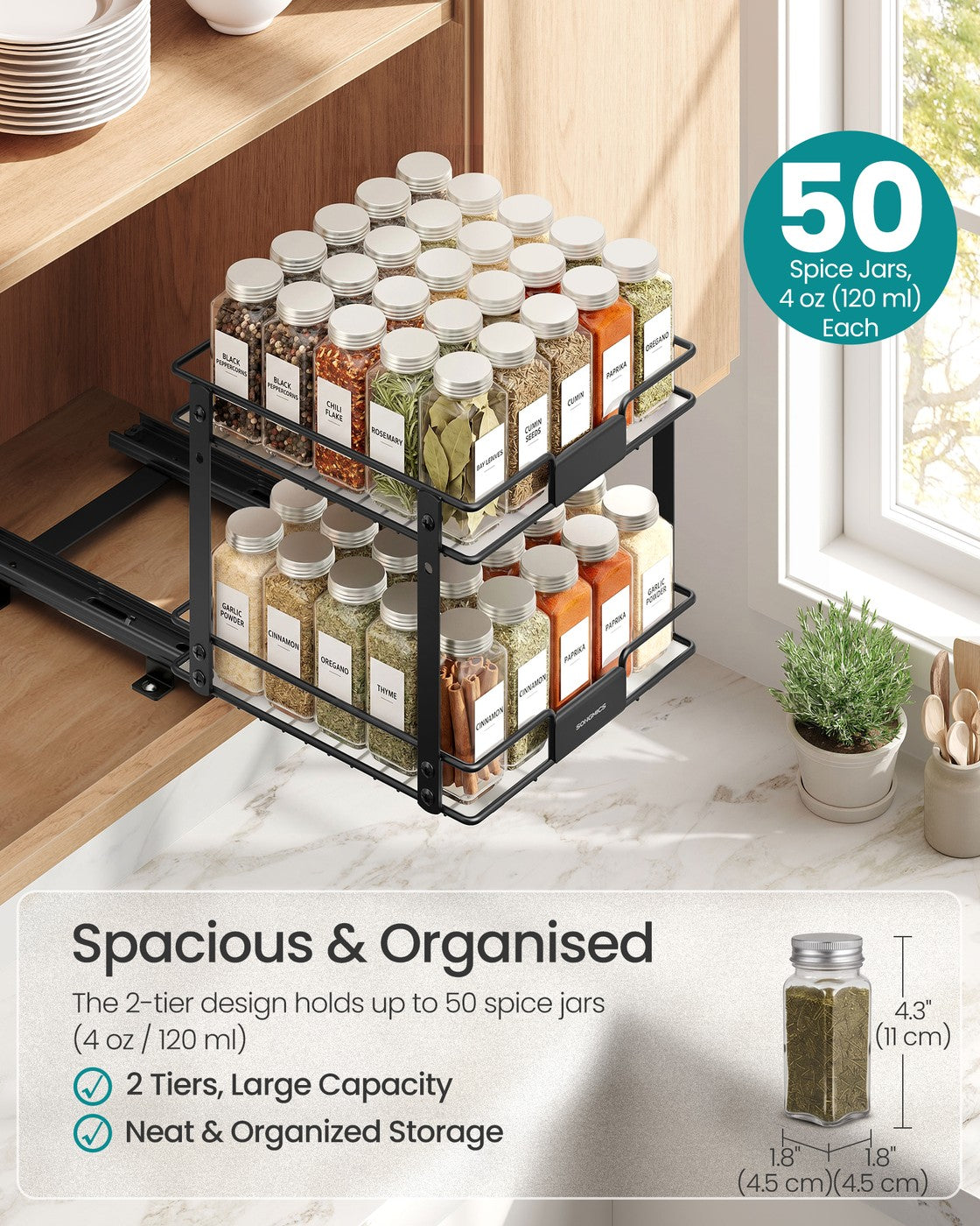 Adjustable Steel Two Tier Pull-Out Spice Rack Black - image 3