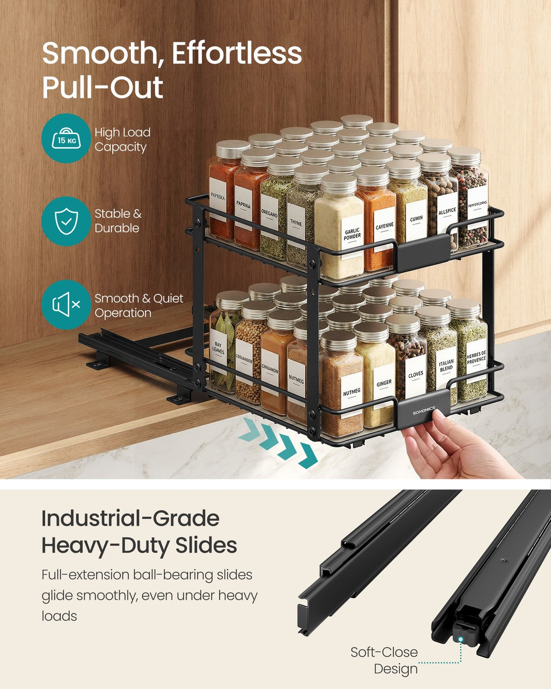 Adjustable Steel Two Tier Pull-Out Spice Rack Black - image 4