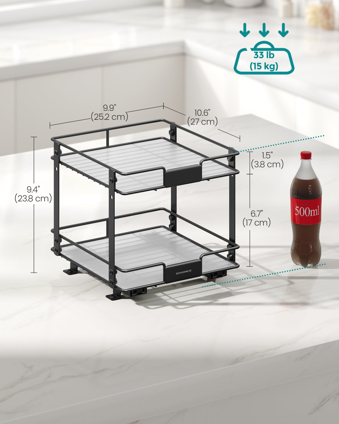 Adjustable Steel Two Tier Pull-Out Spice Rack Black - image 5