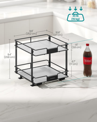 Adjustable Steel Two Tier Pull-Out Spice Rack Black - image 5