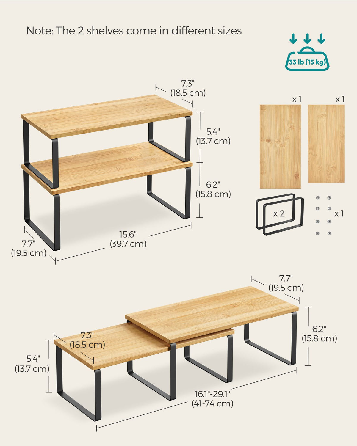 Set of 2 Kitchen Counter Shelves