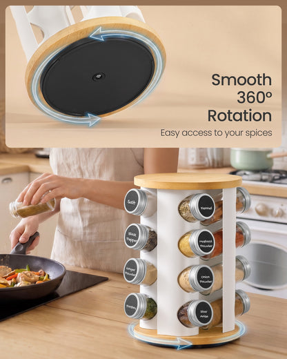 Rotating Spice Rack with 16 Glass Jars White and Bamboo - image 4