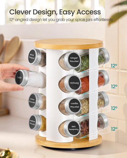 Rotating Spice Rack with 16 Glass Jars White and Bamboo - image 5