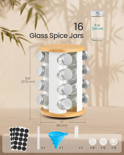 Rotating Spice Rack with 16 Glass Jars White and Bamboo - image 7