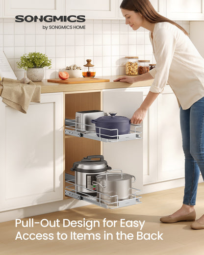 Pull Out Cabinet Organizer, Heavy Duty Steel, Slide Out Shelf, 21.3"x11.6"x5.3", Silver - image 2