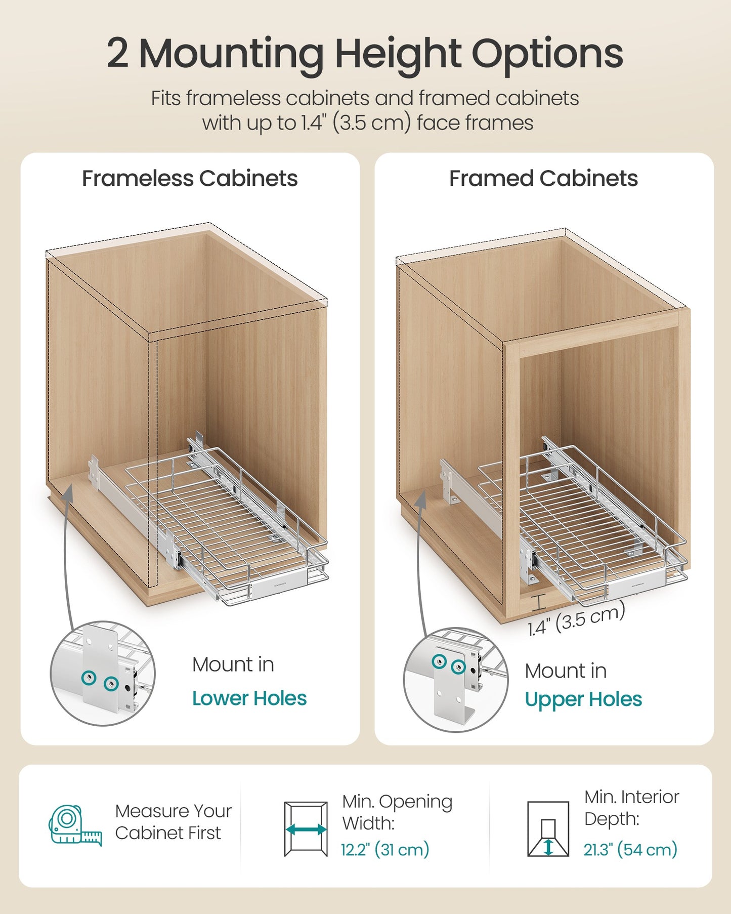 Pull Out Cabinet Organizer, Heavy Duty Steel, Slide Out Shelf, 21.3"x11.6"x5.3", Silver - image 4