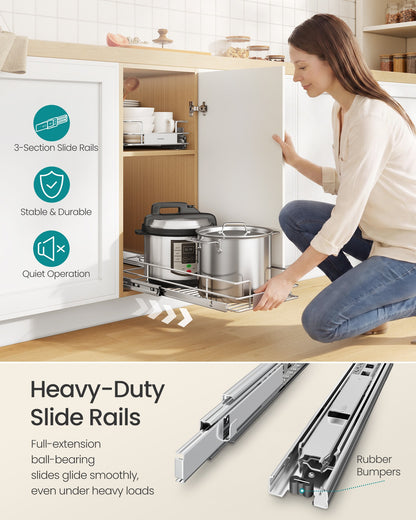 Pull Out Cabinet Organizer, Heavy Duty Steel, Slide Out Shelf, 21.3"x11.6"x5.3", Silver - image 5