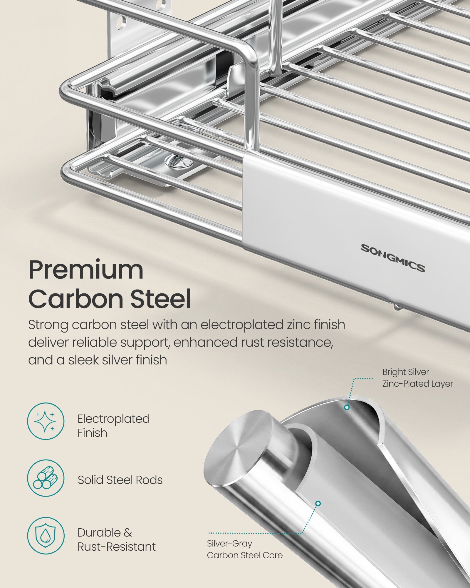 Pull Out Cabinet Organizer, Heavy Duty Steel, Slide Out Shelf, 21.3"x11.6"x5.3", Silver - image 7