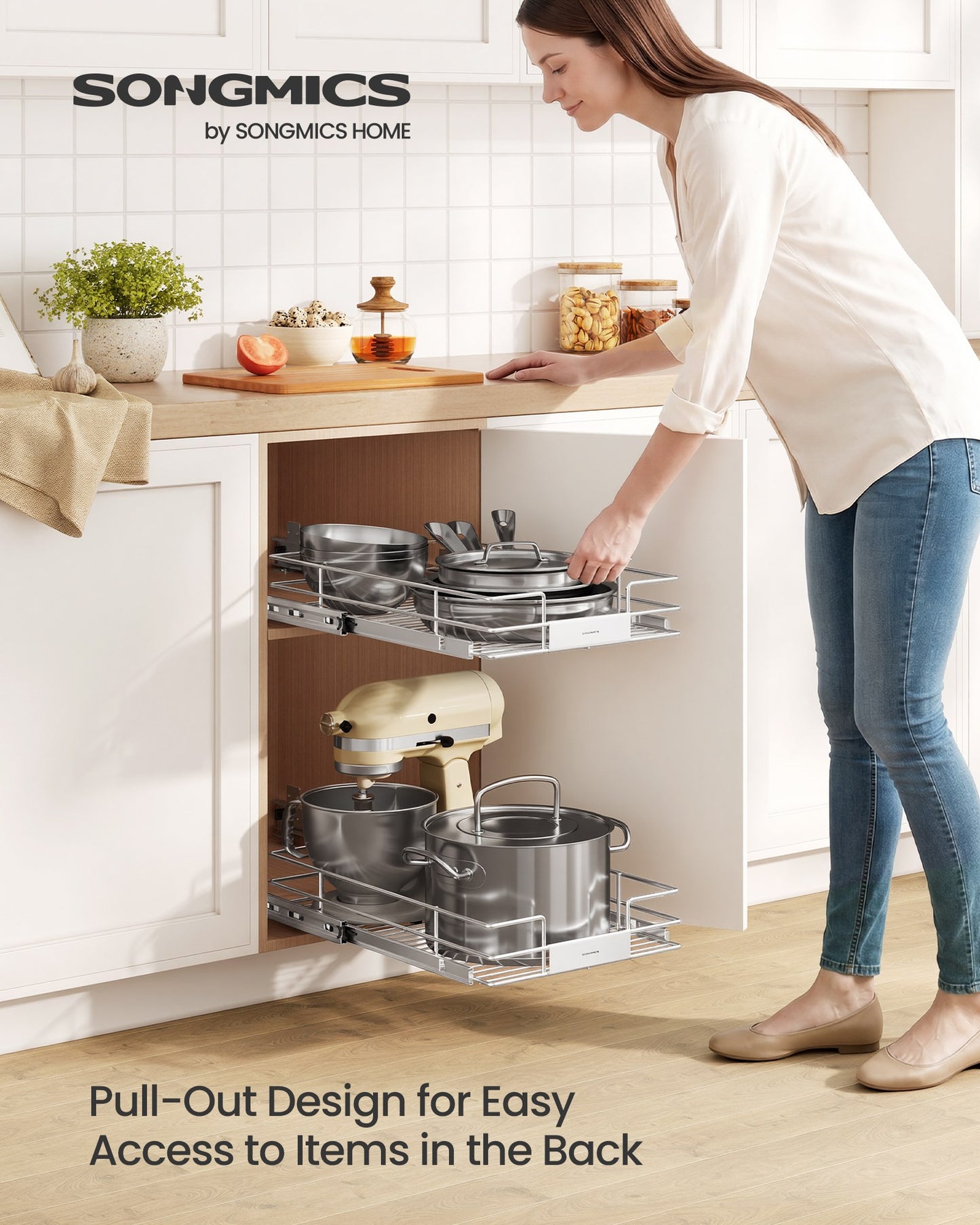 Pull Out Cabinet Organizer, Heavy Duty Steel, Slide Out Shelf, 21.3"x11.6"x5.3", Silver - image 16