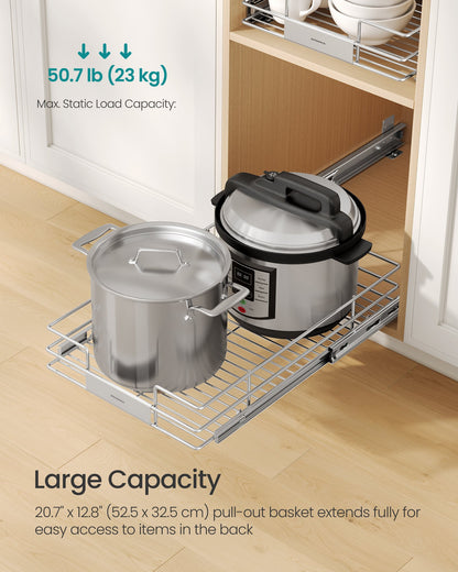 Pull Out Cabinet Organizer, Heavy Duty Steel, Slide Out Shelf, 21.3"x11.6"x5.3", Silver - image 17
