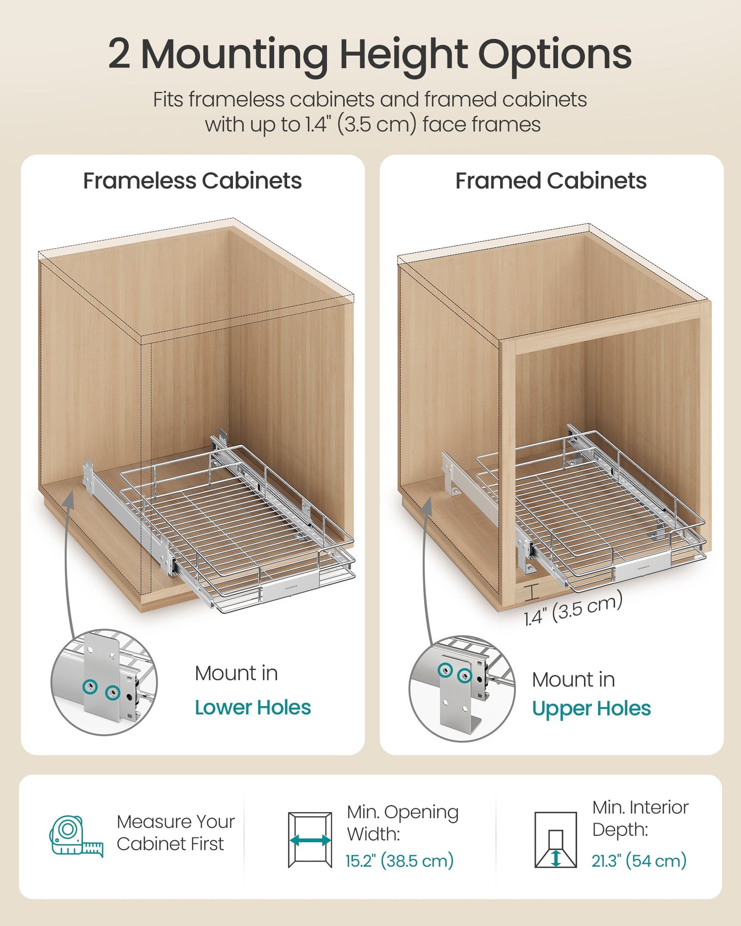 Pull Out Cabinet Organizer, Heavy Duty Steel, Slide Out Shelf, 21.3"x11.6"x5.3", Silver - image 18