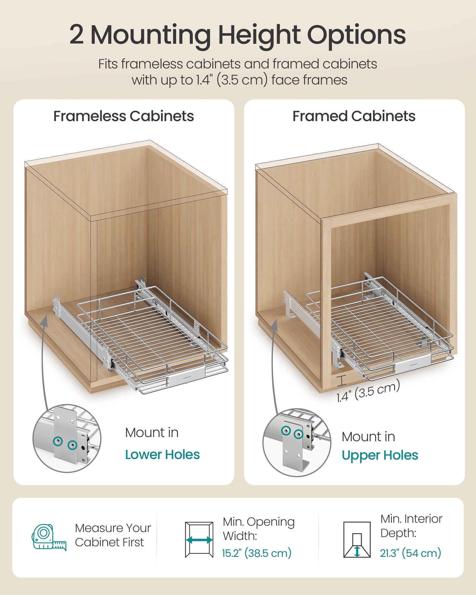 Pull Out Cabinet Organizer, Heavy Duty Steel, Slide Out Shelf, 21.3"x11.6"x5.3", Silver - image 18