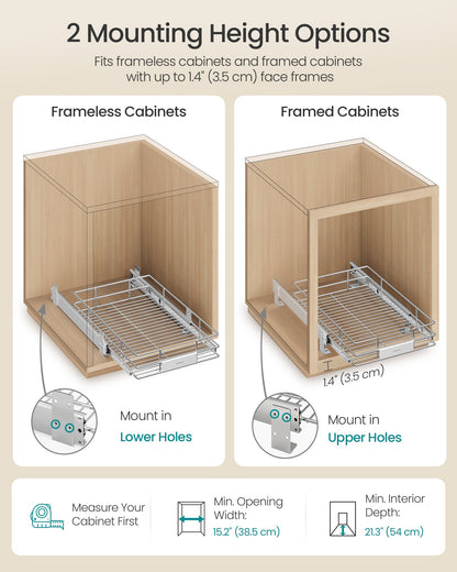 Pull Out Cabinet Organizer, Heavy Duty Steel, Slide Out Shelf, 21.3"x11.6"x5.3", Silver - image 18