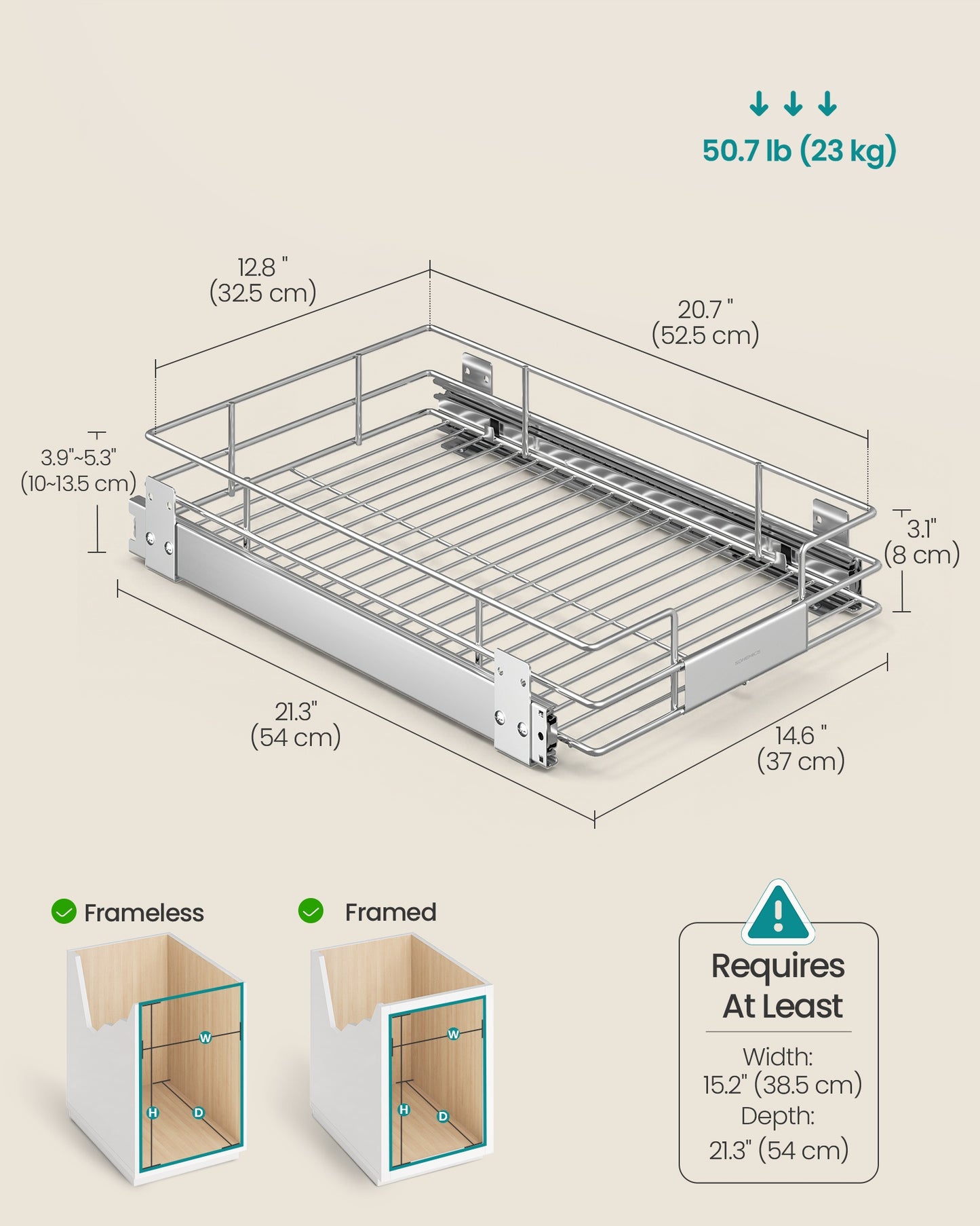 Pull Out Cabinet Organizer, Heavy Duty Steel, Slide Out Shelf, 21.3"x11.6"x5.3", Silver - image 20