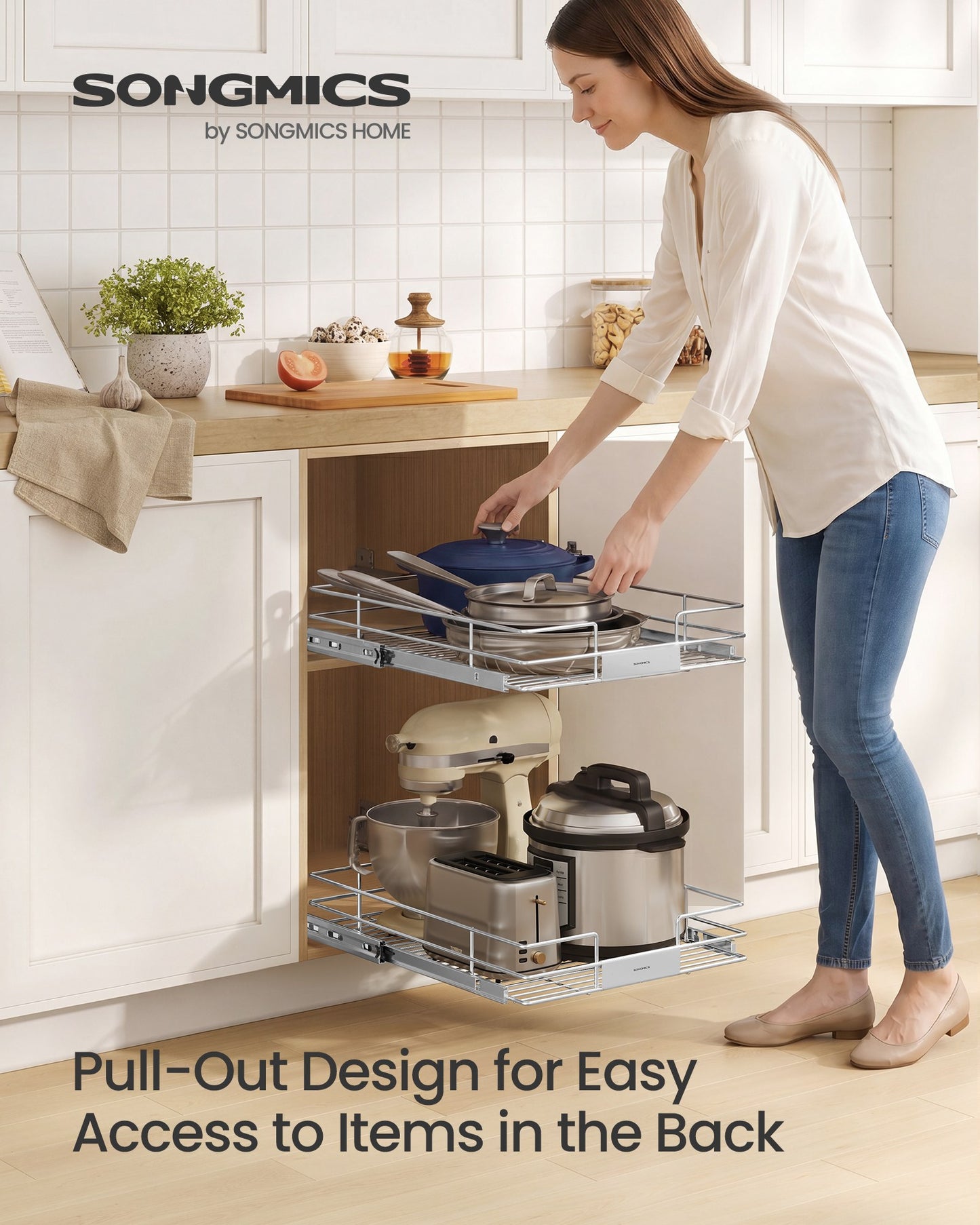 Pull Out Cabinet Organizer, Heavy Duty Steel, Slide Out Shelf, 21.3"x11.6"x5.3", Silver - image 23