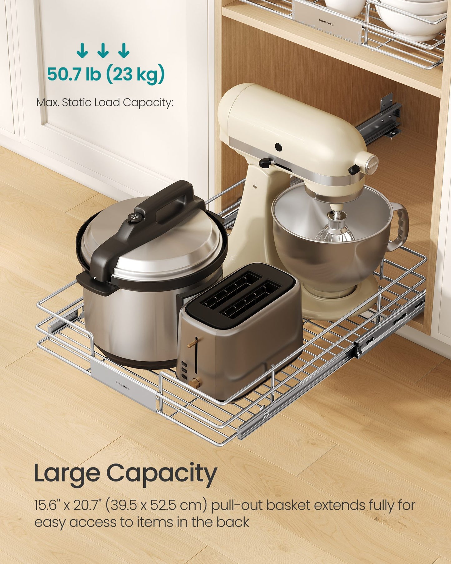 Pull Out Cabinet Organizer, Heavy Duty Steel, Slide Out Shelf, 21.3"x11.6"x5.3", Silver - image 24
