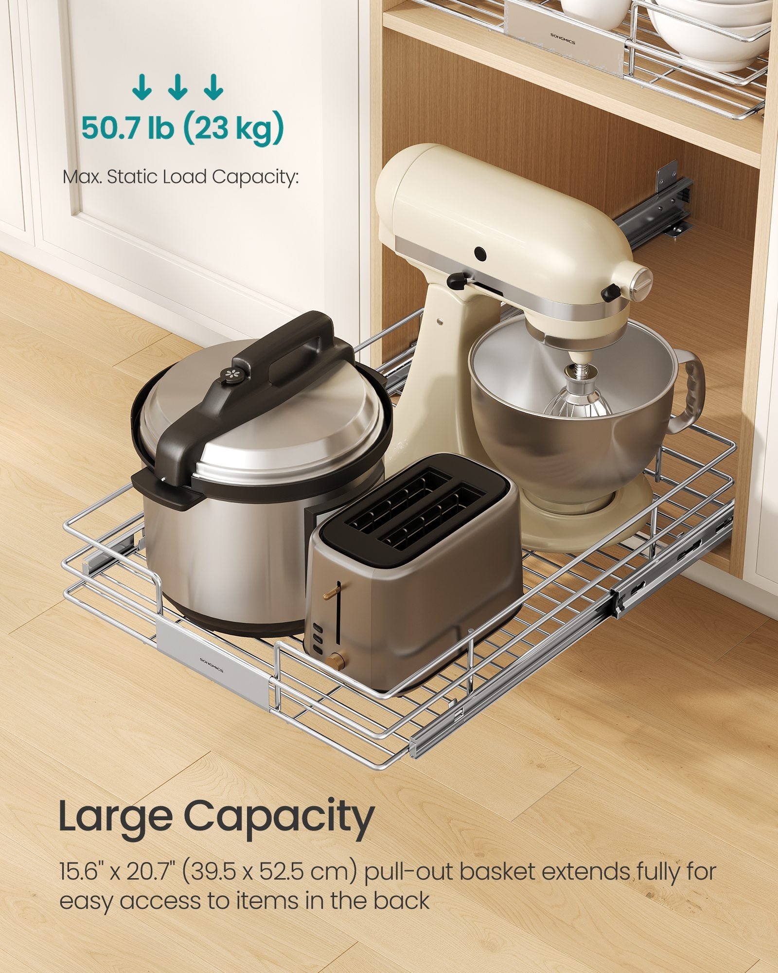 Pull Out Cabinet Organizer, Heavy Duty Steel, Slide Out Shelf, 21.3"x11.6"x5.3", Silver - image 24