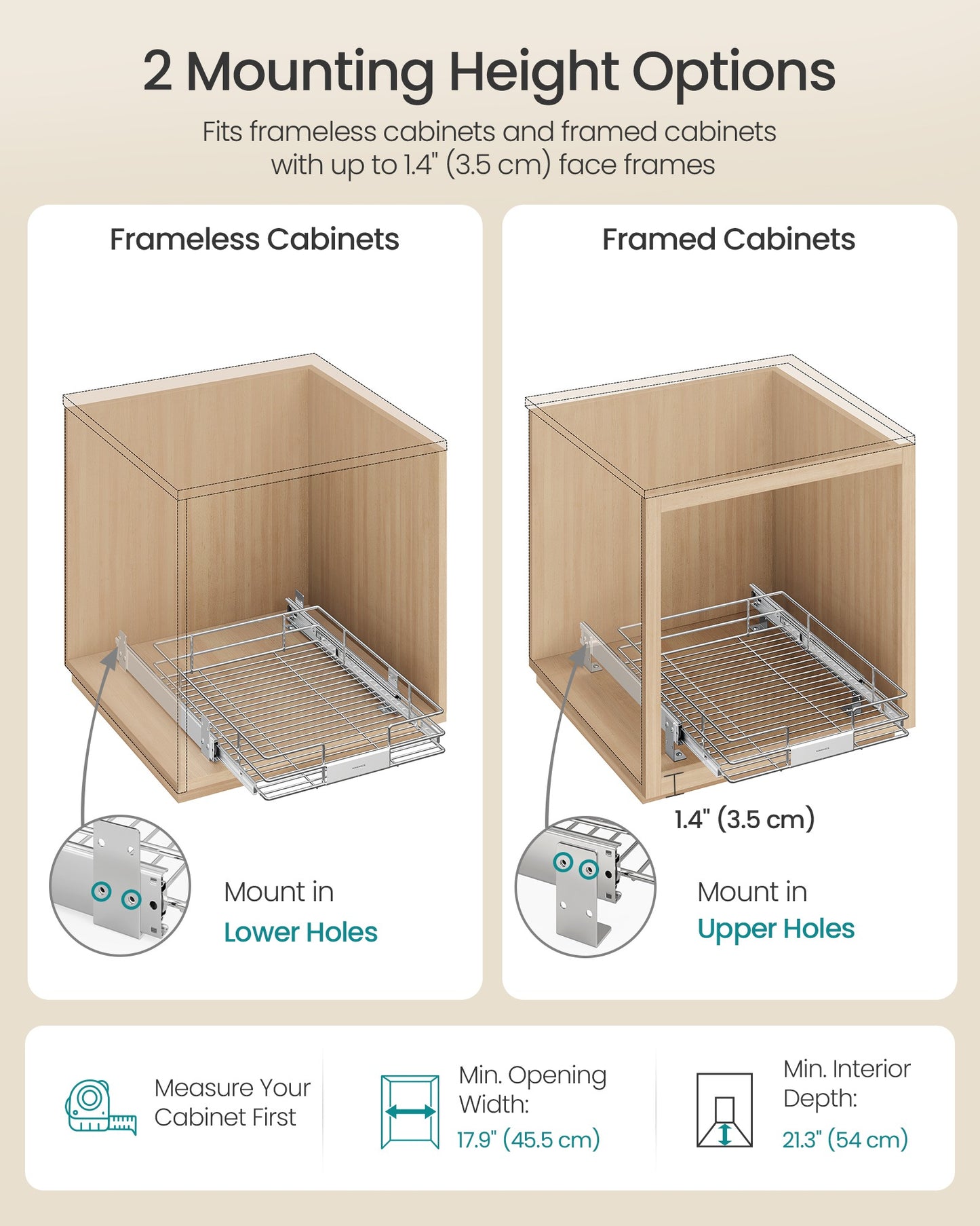 Pull Out Cabinet Organizer, Heavy Duty Steel, Slide Out Shelf, 21.3"x11.6"x5.3", Silver - image 25