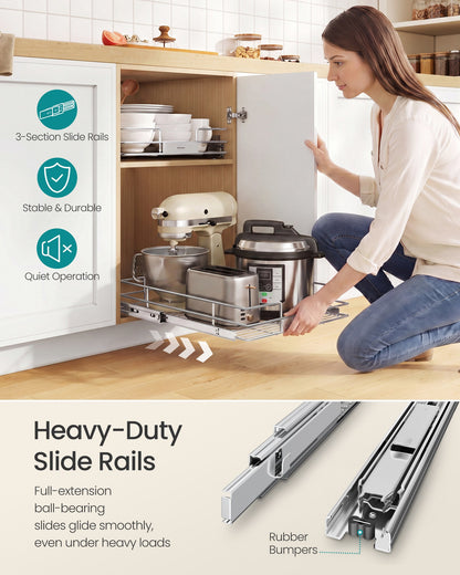 Pull Out Cabinet Organizer, Heavy Duty Steel, Slide Out Shelf, 21.3"x11.6"x5.3", Silver - image 26