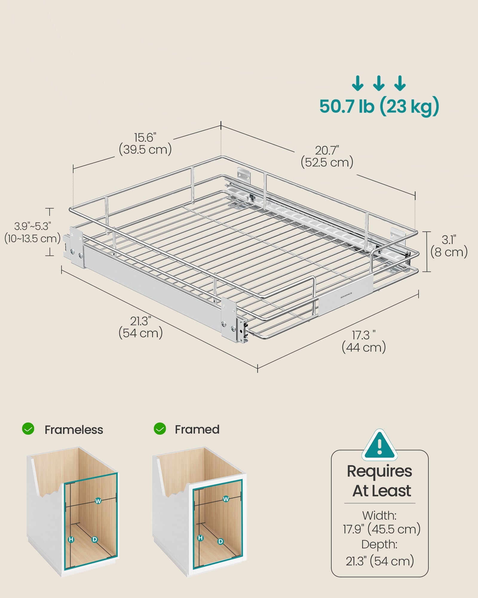 Pull Out Cabinet Organizer, Heavy Duty Steel, Slide Out Shelf, 21.3"x11.6"x5.3", Silver - image 27