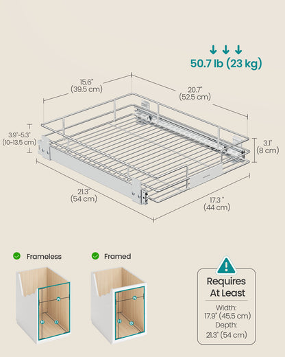 Pull Out Cabinet Organizer, Heavy Duty Steel, Slide Out Shelf, 21.3"x11.6"x5.3", Silver - image 27