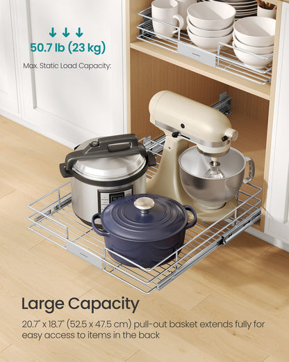 Pull Out Cabinet Organizer, Heavy Duty Steel, Slide Out Shelf, 21.3"x11.6"x5.3", Silver - image 10