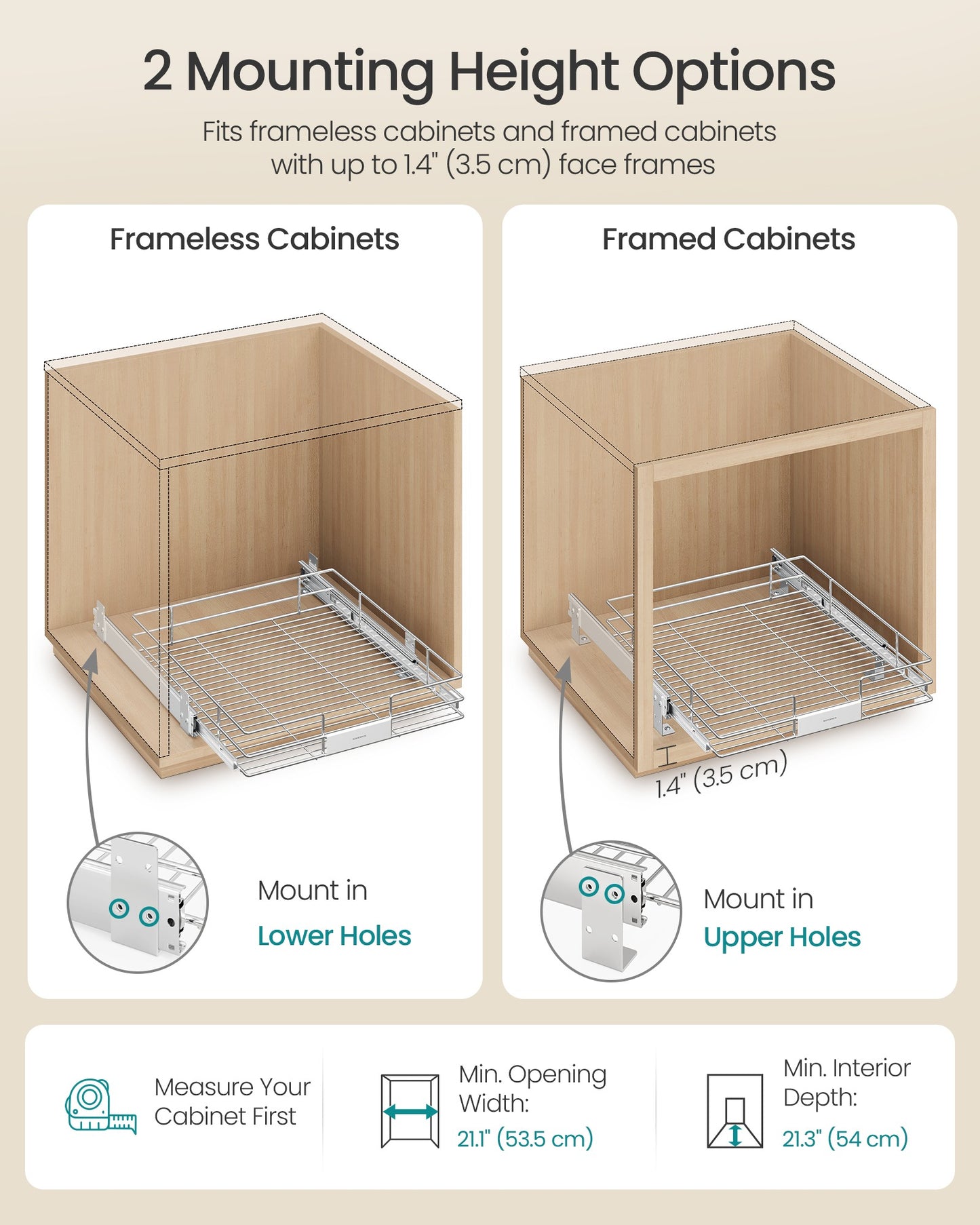 Pull Out Cabinet Organizer, Heavy Duty Steel, Slide Out Shelf, 21.3"x11.6"x5.3", Silver - image 11